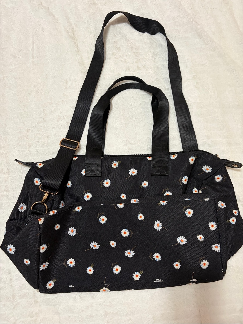 Alice + Olivia Black Daisy Print Travel duffle